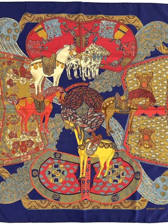 Hermes Accessories - Hermes Scarf Carre 90 ART Des Steppes Step Silk Navy Multicolor